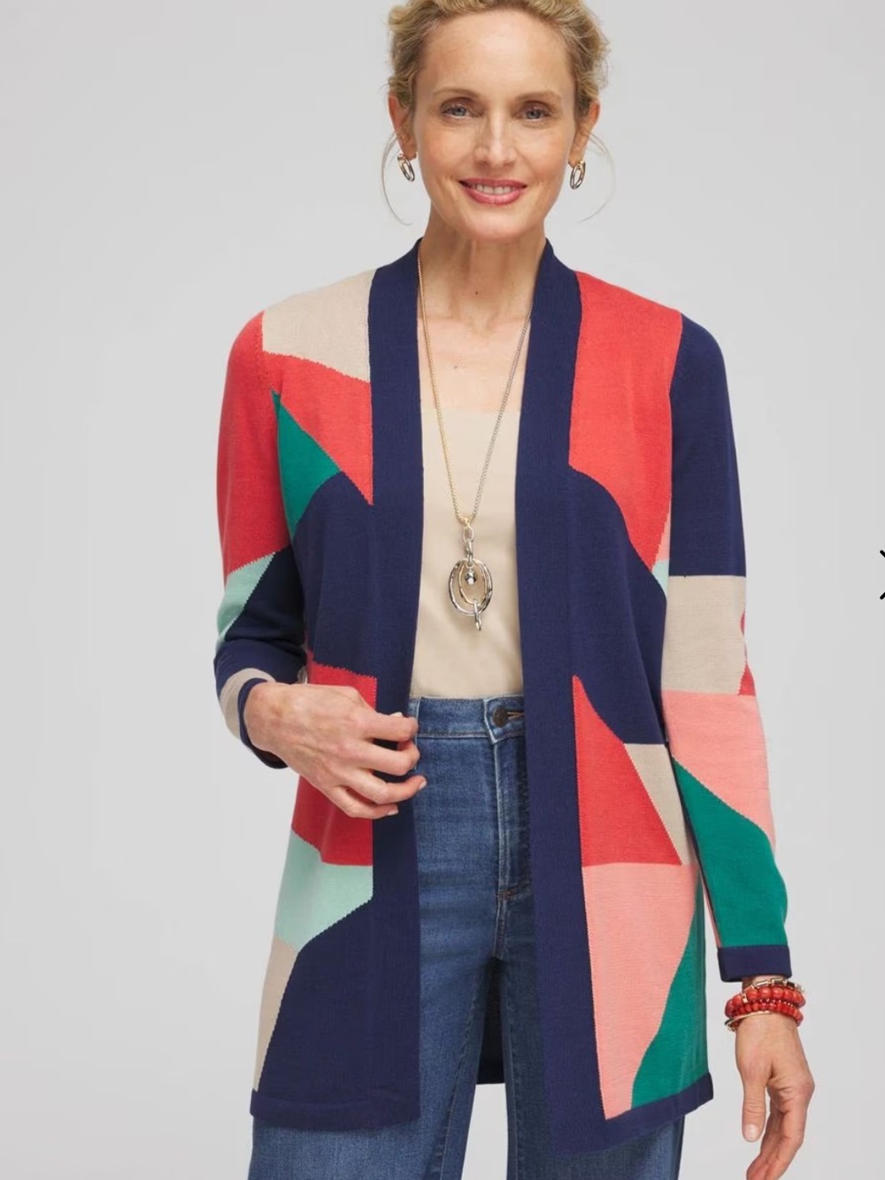 NWT Chico’s Colorblock Open-Front Cardigan Oversized Sweater -Women’s Size US 4